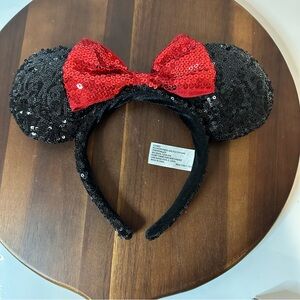 Disney Parks Sequin Minnie Mouse Ears Headband | Red Bow | Official